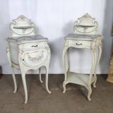 Louis XV white rock bedside pair
