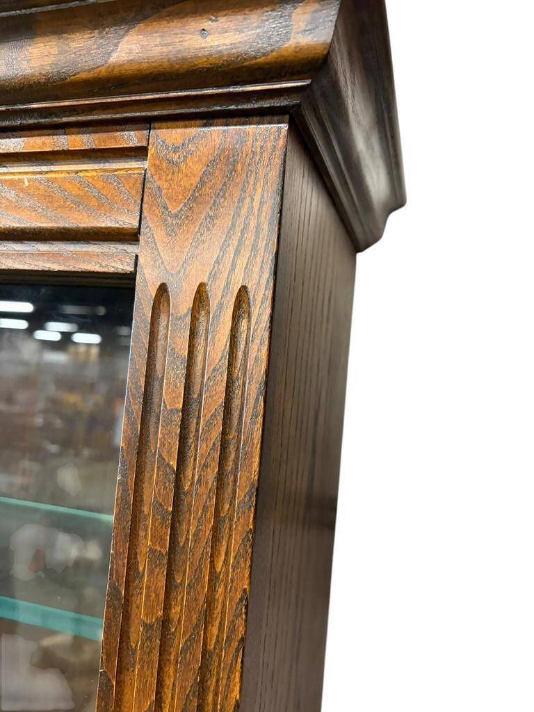 Vintage shallow wall display cabinet in wood / shelf