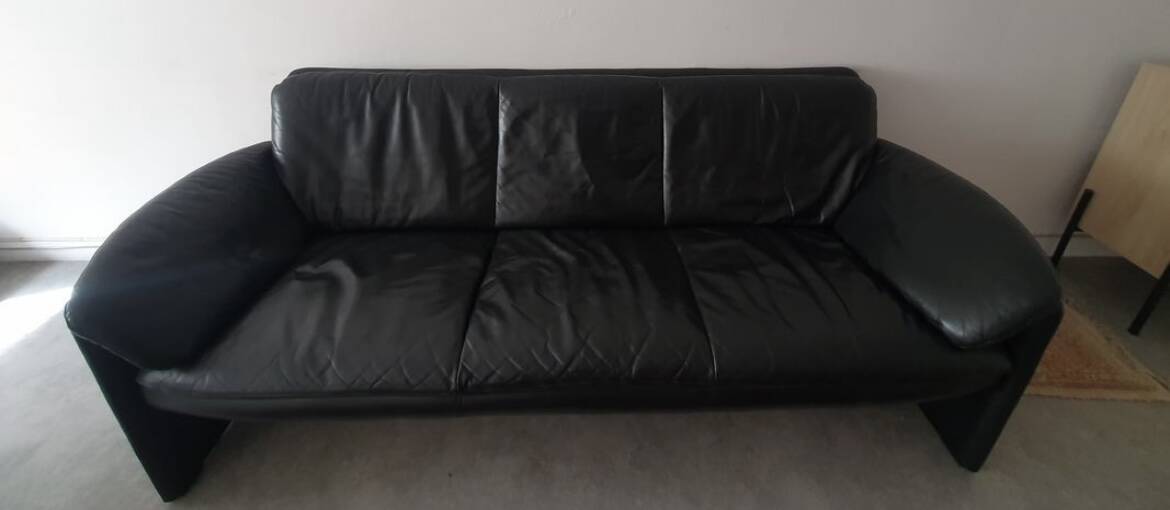 Canapé Leolux vintage en cuir 3 places – design années 80 (214 cm)