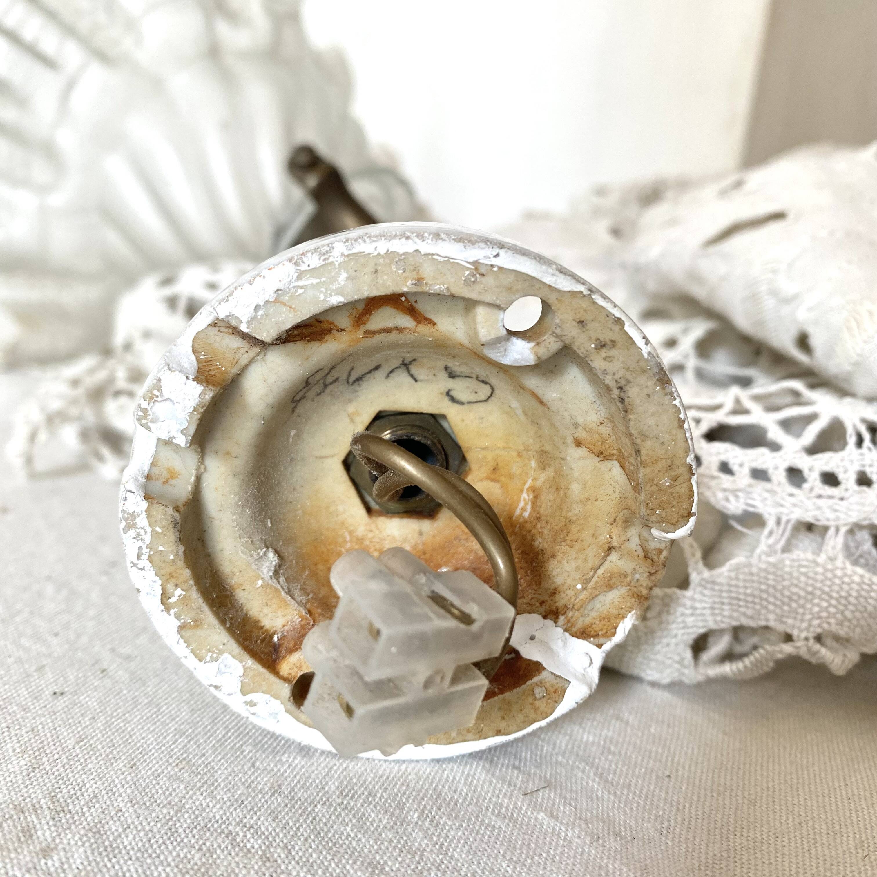 Antique swan neck wall lamp with frosted glass and porcelain