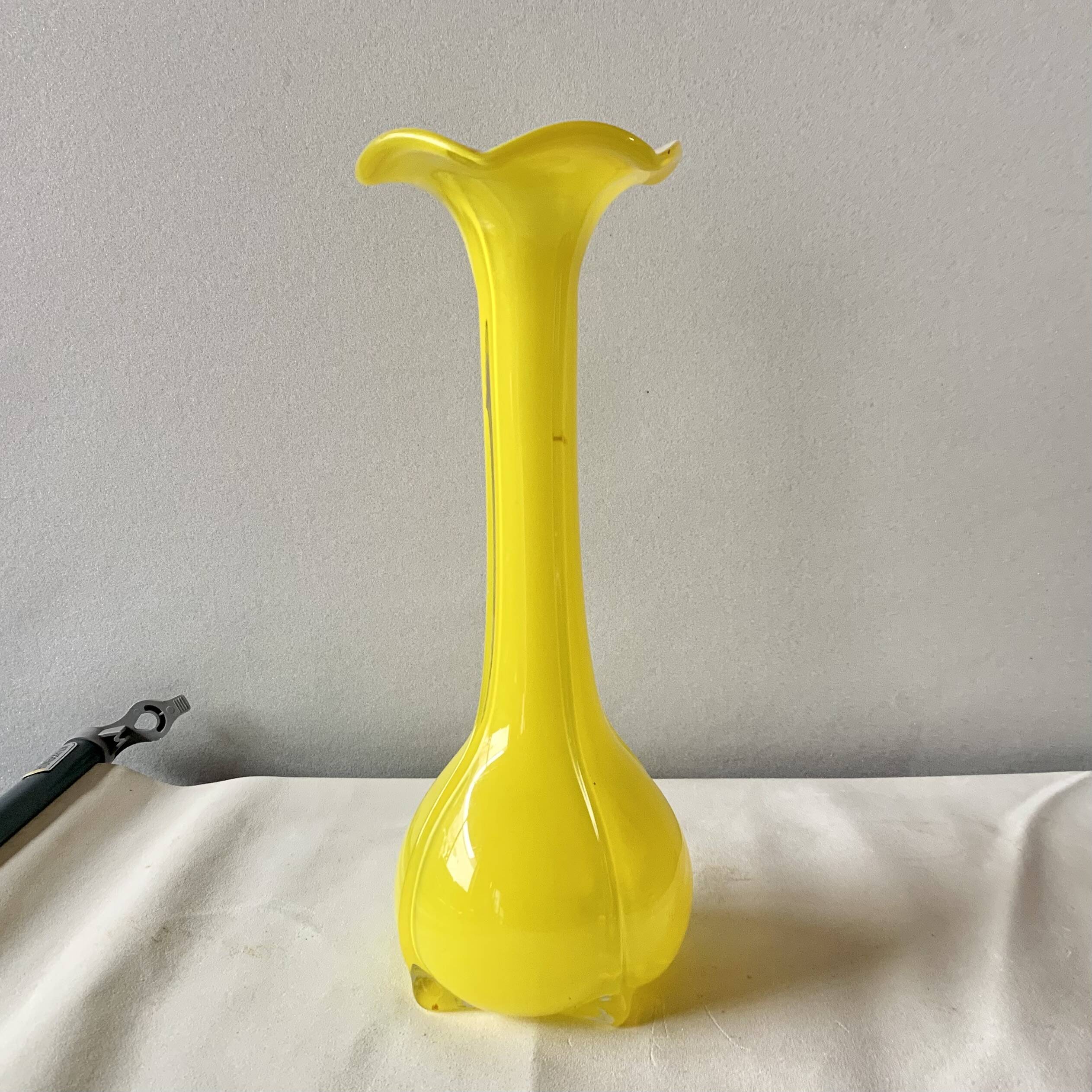 Vintage yellow blown glass vase