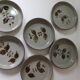 6 assiettes creuses vintage à décor de fleur en grès Arnon