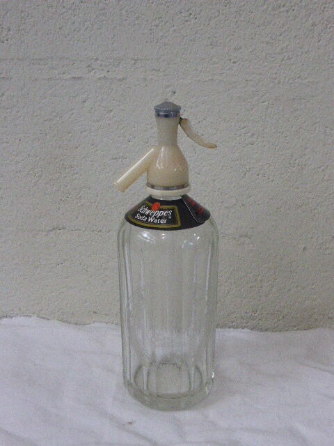 Schweppes brand sparkling water faceted siphon bottle, vintage 1940/50