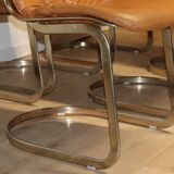 Series of 6 vintage Cidue Italy chairs in leather and metal, 1970s