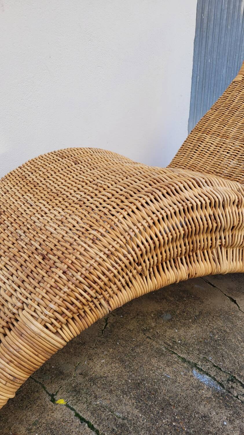 Vintage rattan chaise longue deck chair - 1970s