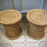 Vintage 70'S rattan and rope stools