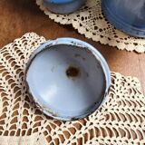 Antique blue enamel coffee pot – complete – floral decoration – 1930s