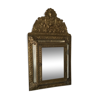 Antique french regency brass hall mirror with compartment