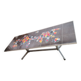 Art deco chrome metal and ceramic coffee table