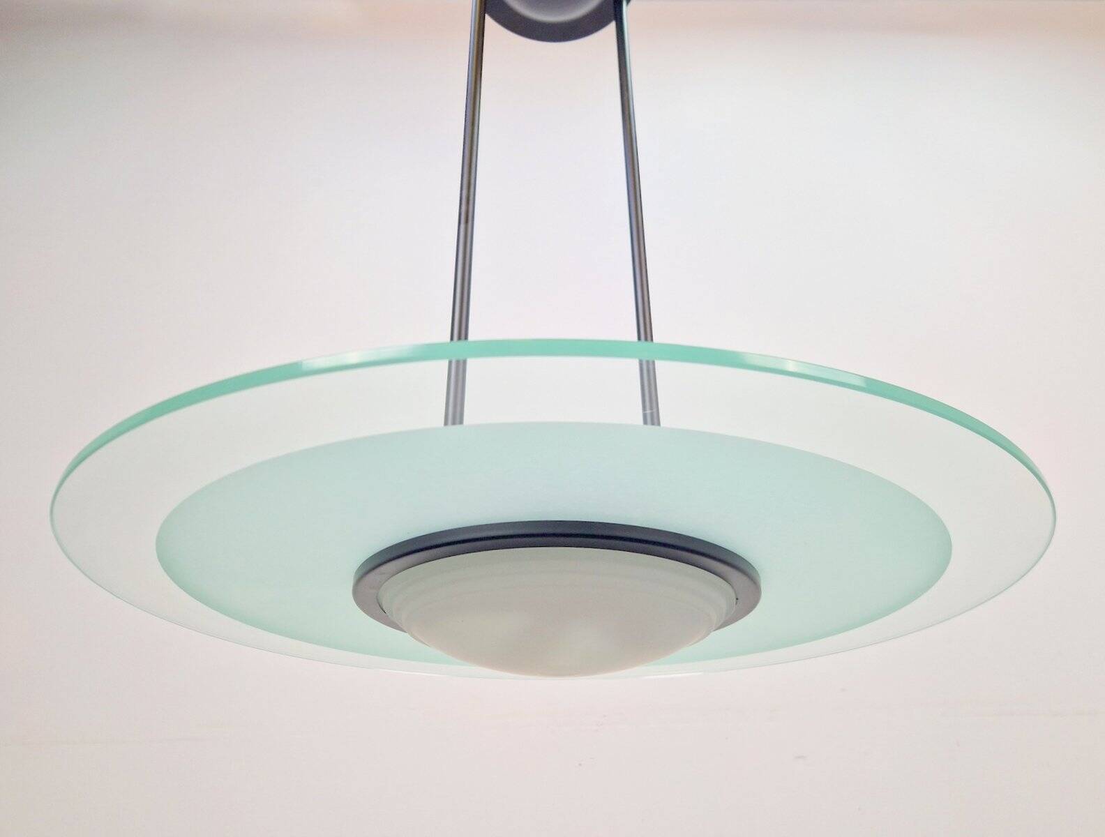 Vintage Italian Glass Disc UFO Pendant Lamp, 1980s