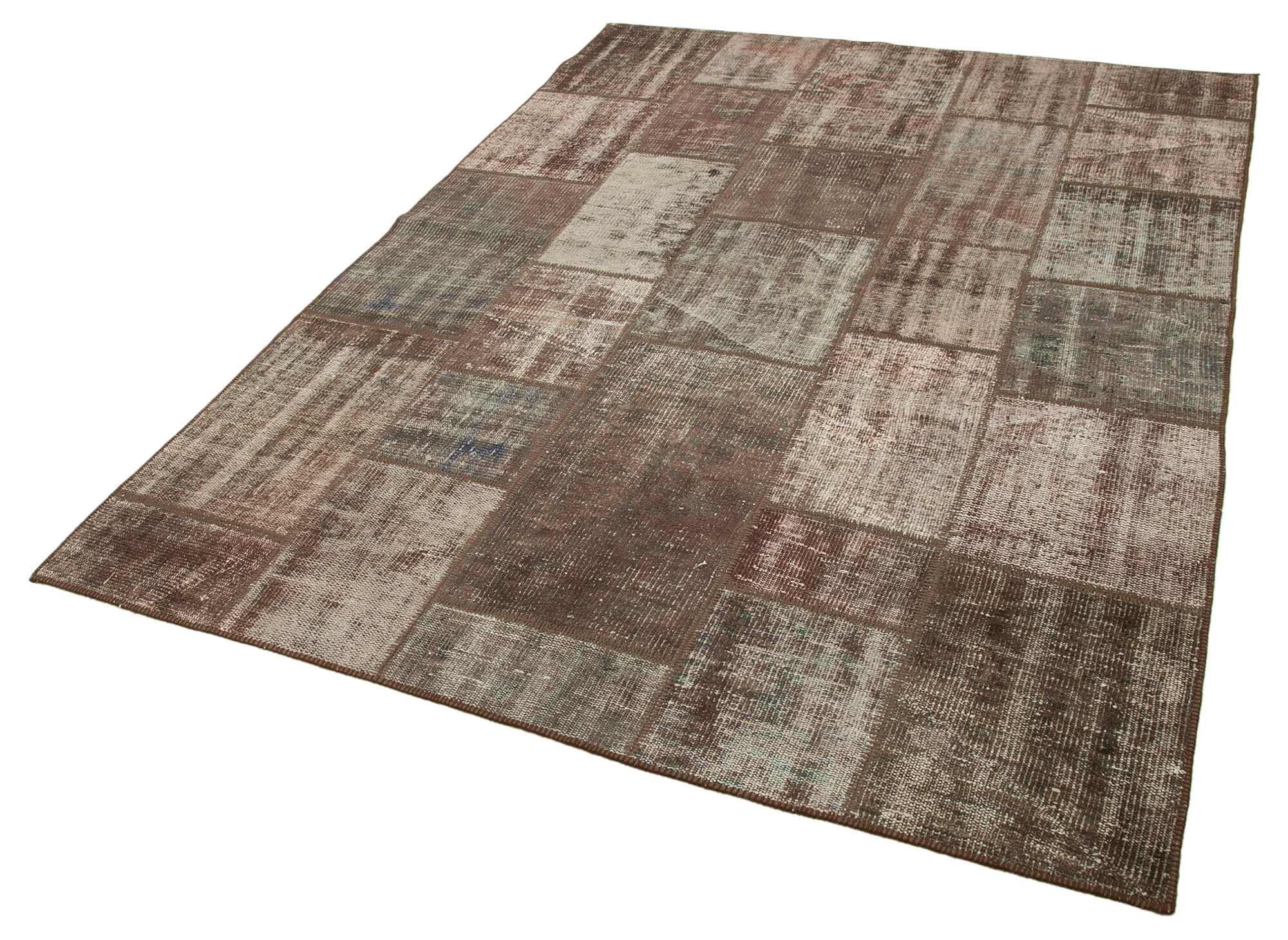 Handwoven Oriental Vintage 172 cm x 237 cm Brown Patchwork Carpet