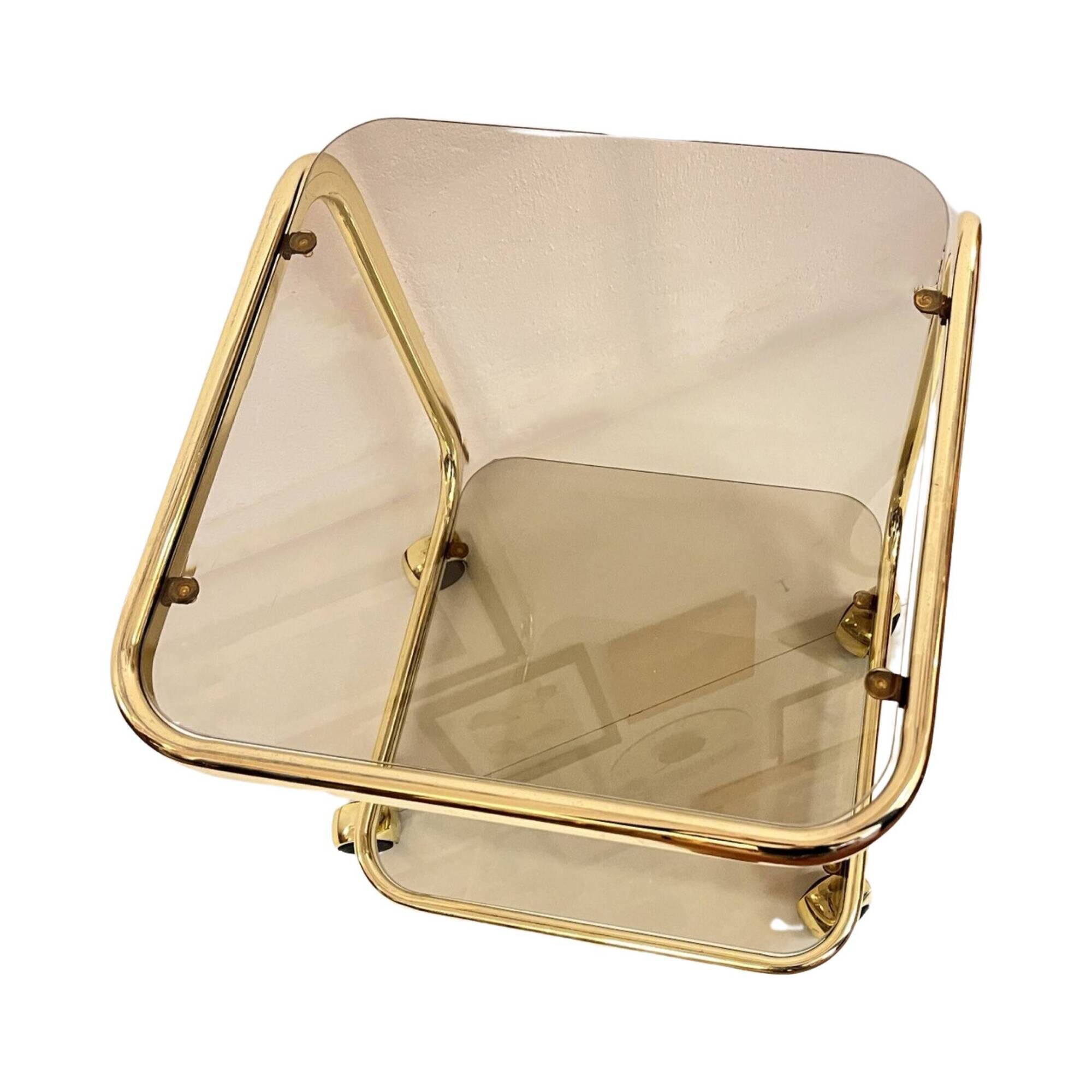 Glass mobile table | bar, Hollywood Regency style, Huwa-Spiegel, Germany 1970s