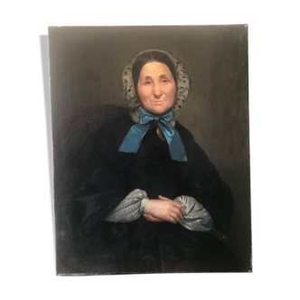 Portrait huile sur toile 19e