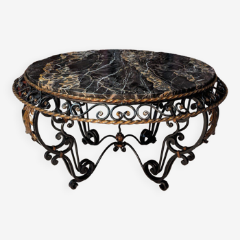 Round wrought iron and marble coffee table
