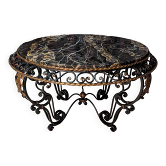 Round wrought iron and marble coffee table