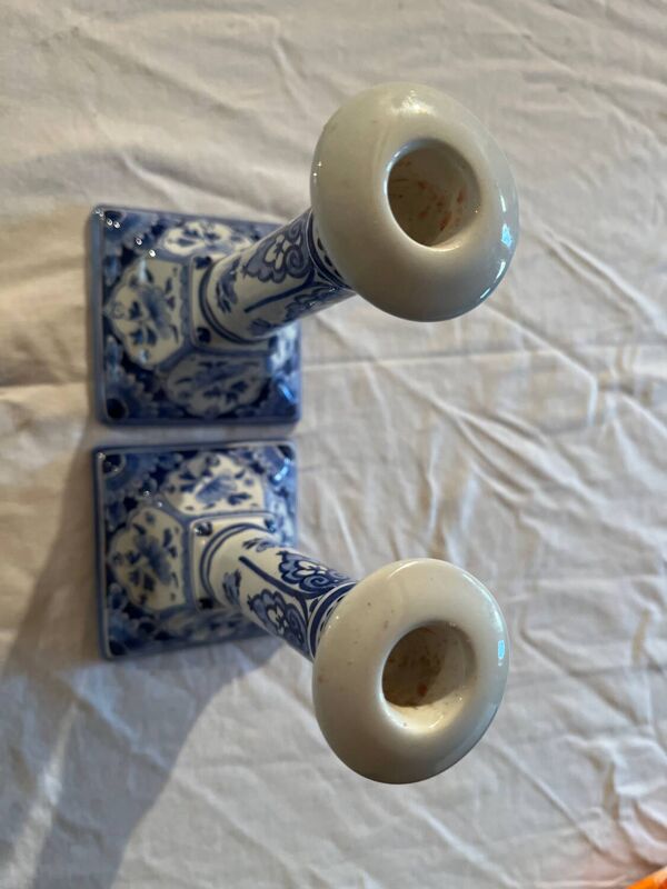 2 bougeoirs en faïence de Delft Hollande 1988