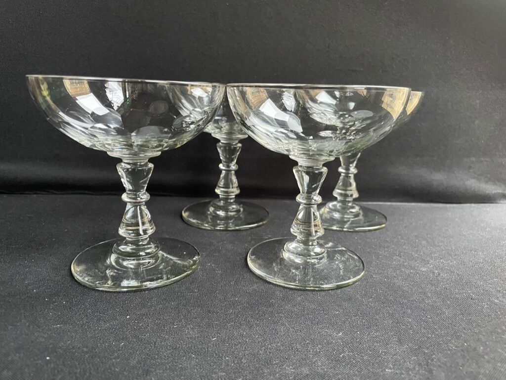 4 champagne glasses 1/2 cut crystal - portieux service alsacien