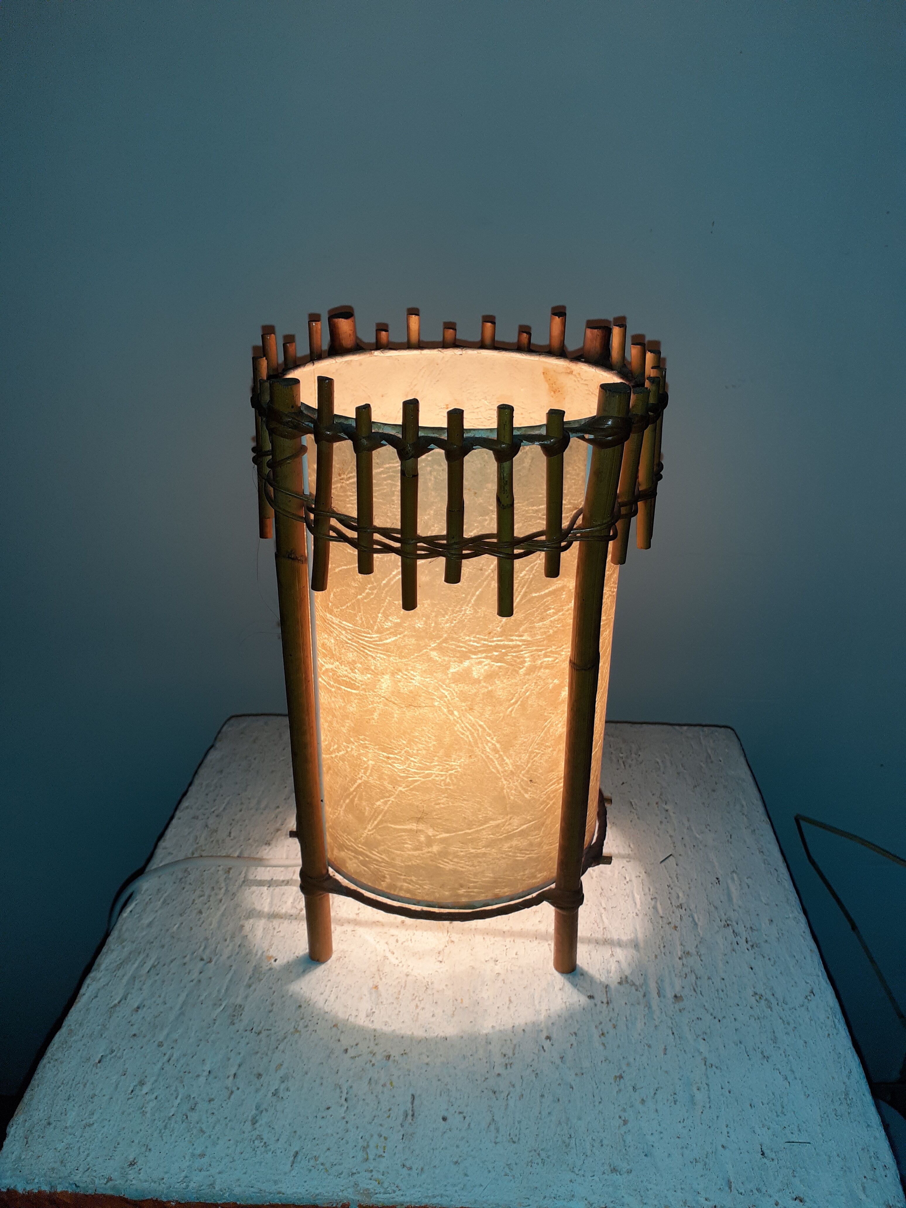 Rattan lamp Louis Sognot design 50's 60's