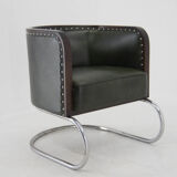 Bauhaus Tubular Armchair in Green Leather,  1930s, Restored