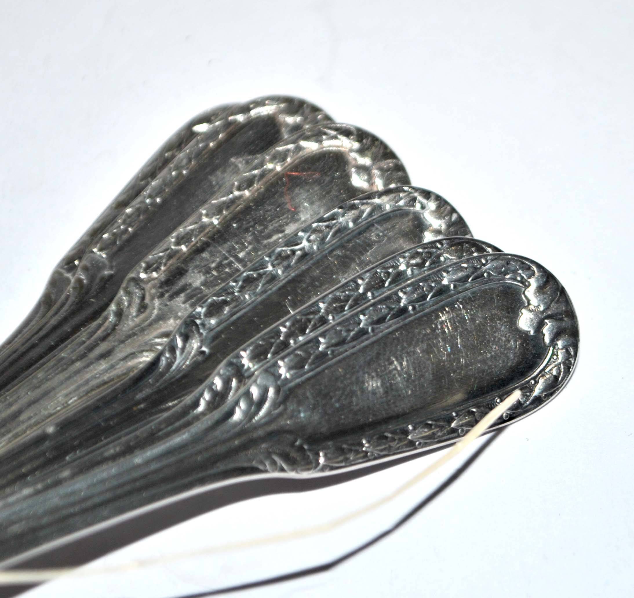 Set of 6 old teaspoons in silver metal - tulip frieze - Goldsmith Boulenger 1900 14cm