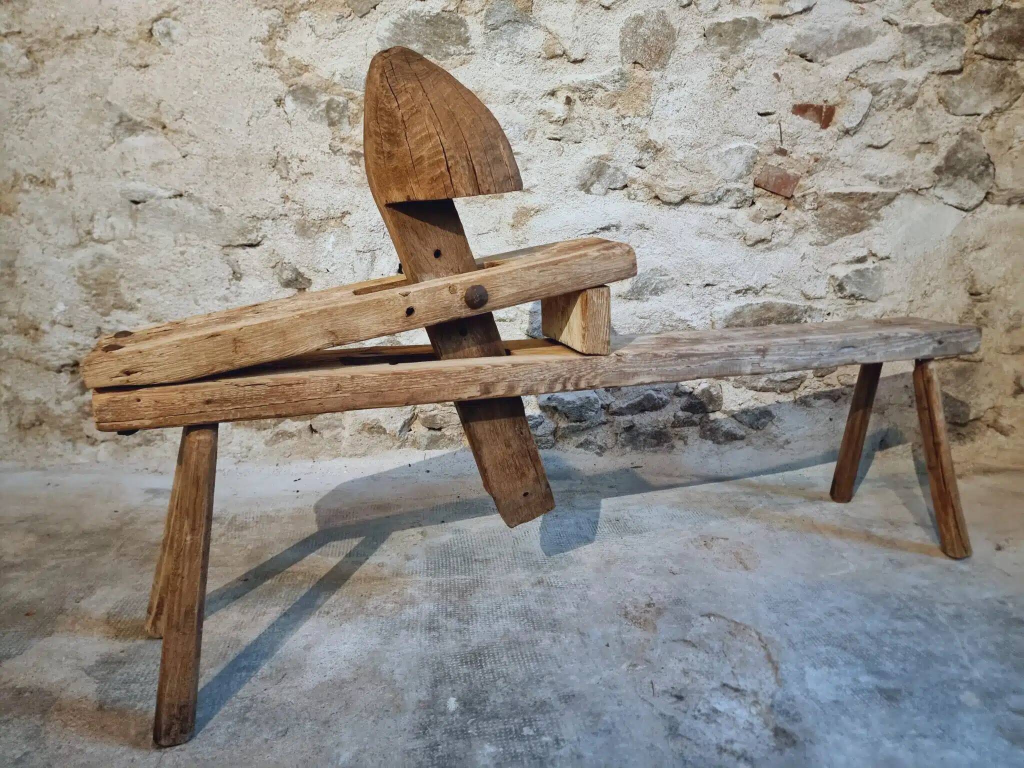 Antique French carpenter's easel – pine and oak carpenter's workbench – 19th century