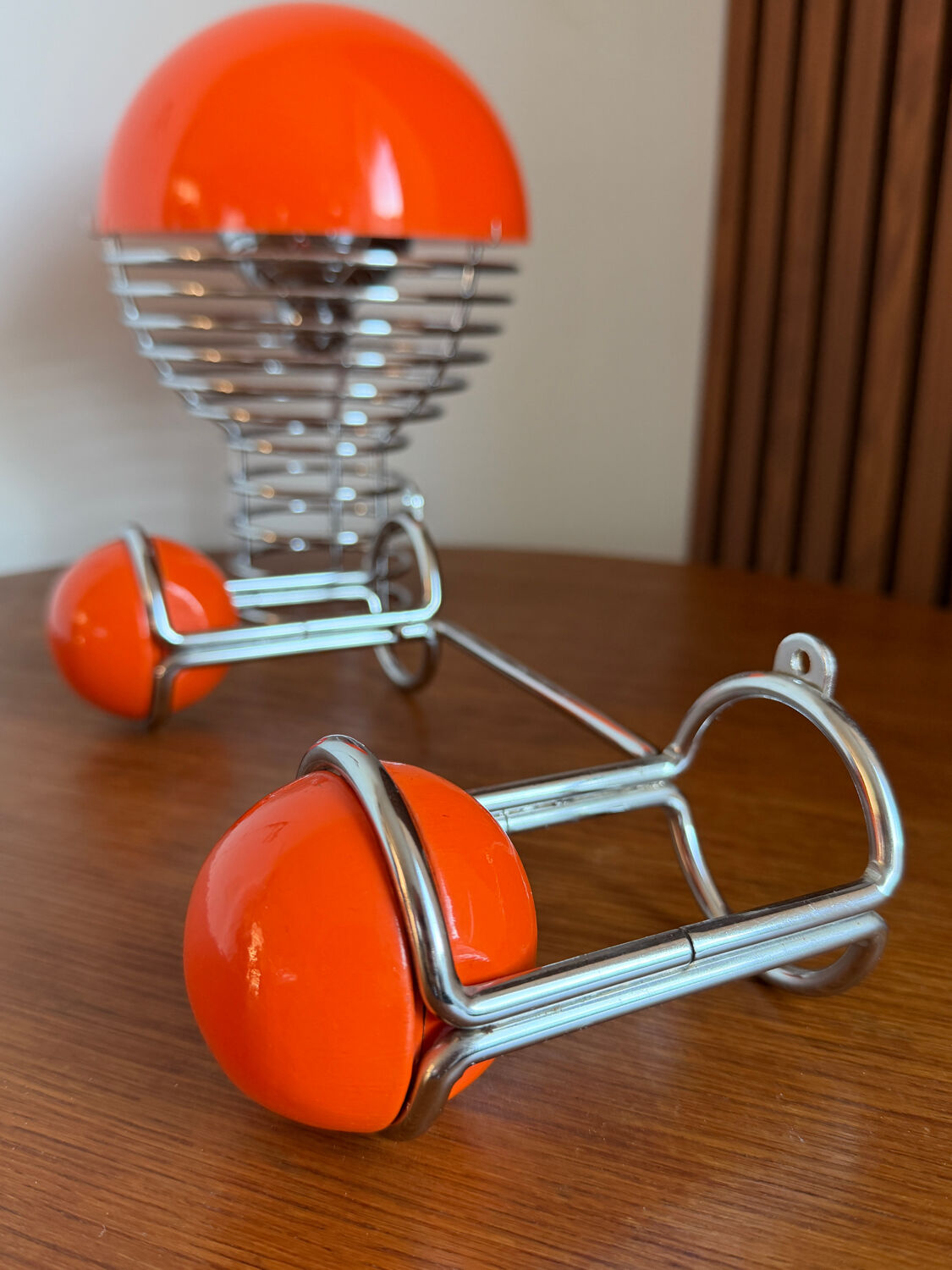 Patère double "Boule" Orange & Chrome  Space Age