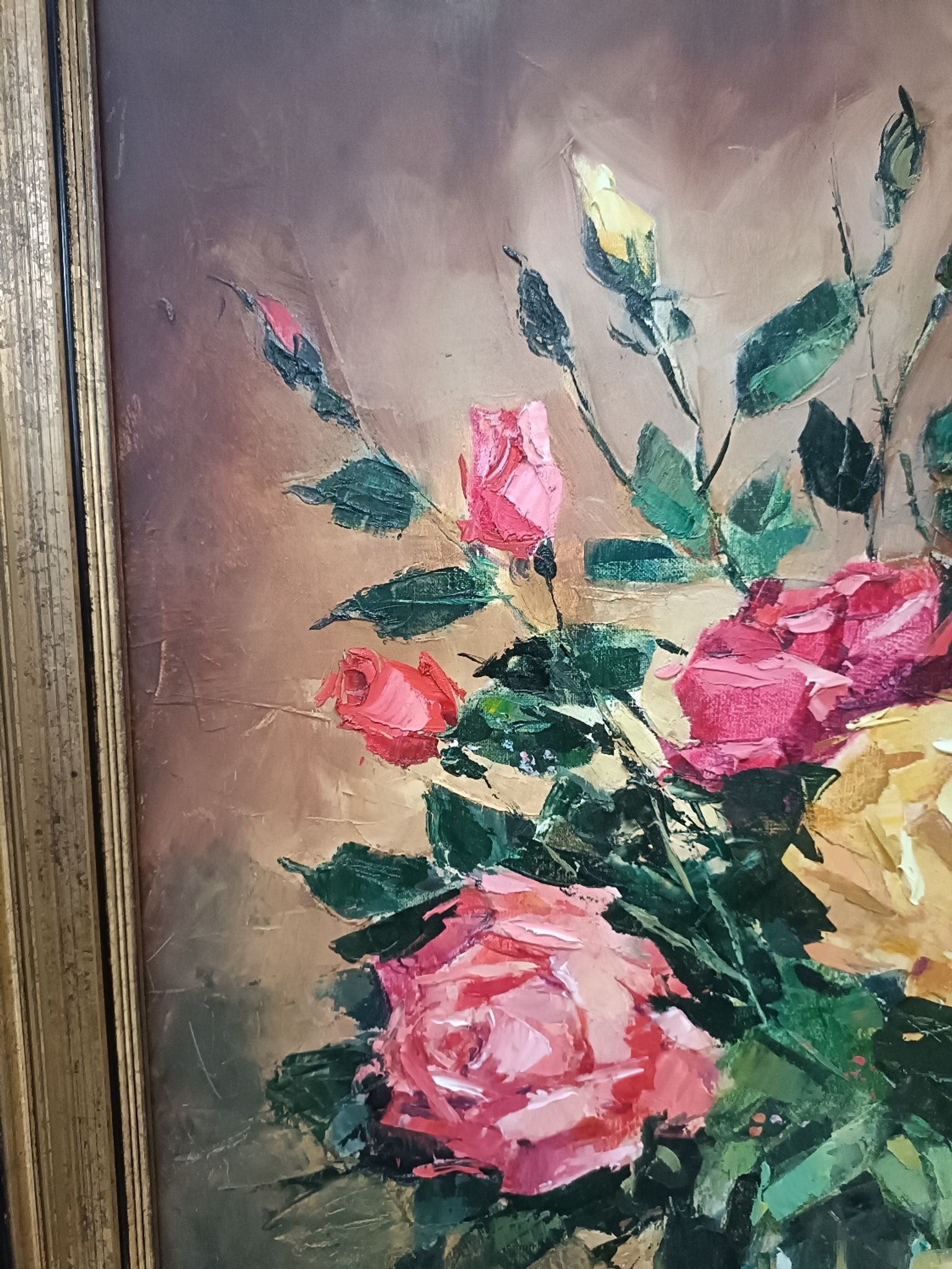 Painting on canvas with a knife, vase and cut flowers, Léon Gasser dit Mas