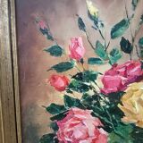Painting on canvas with a knife, vase and cut flowers, Léon Gasser dit Mas