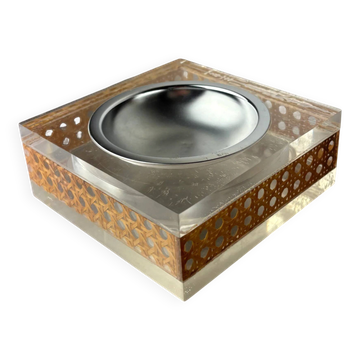 Christian Dior style lucite & rattan ashtray, circa 1970s