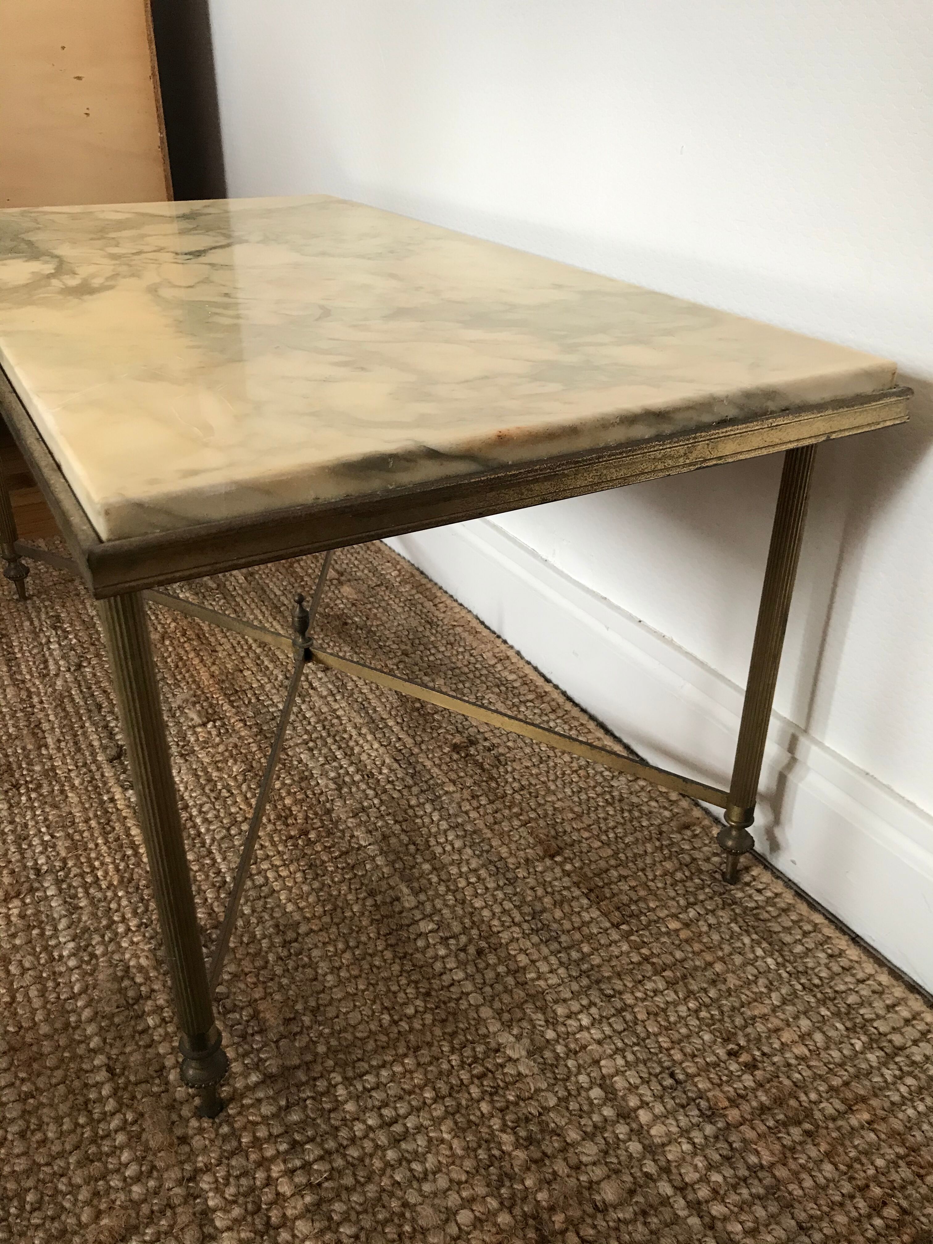 Gold metal coffee table and marble tray