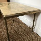 Gold metal coffee table and marble tray