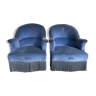 Pair of blue velvet toad armchairs
