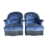 Paire de fauteuils crapaud velours bleu