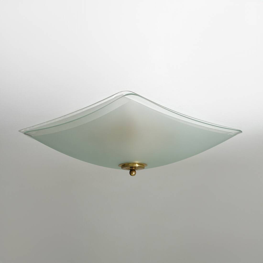 Ceiling lamp in satin glass and brass, 1970s