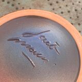 Champagne bucket in blue and beige glazed ceramic, vintage handmade