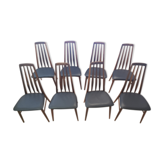 Suite de 8 chaises en Palissandre de Rio Modèle Eva Nils Koefods