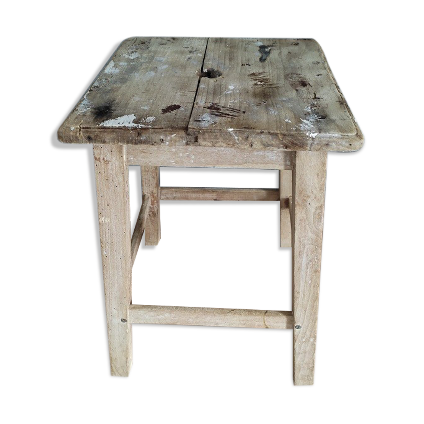 Patinated wooden stool square seat dp 0322007 old vintage