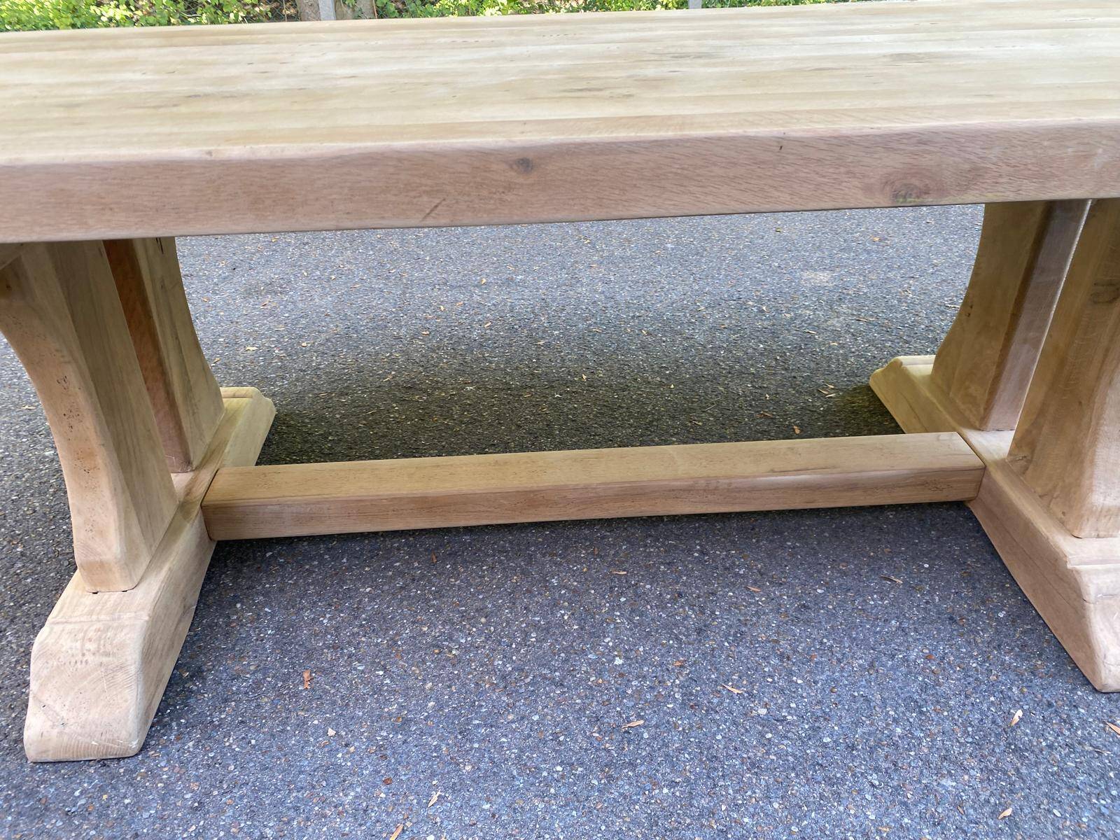 Large extendable monastery table stripped in raw solid oak 200 cm