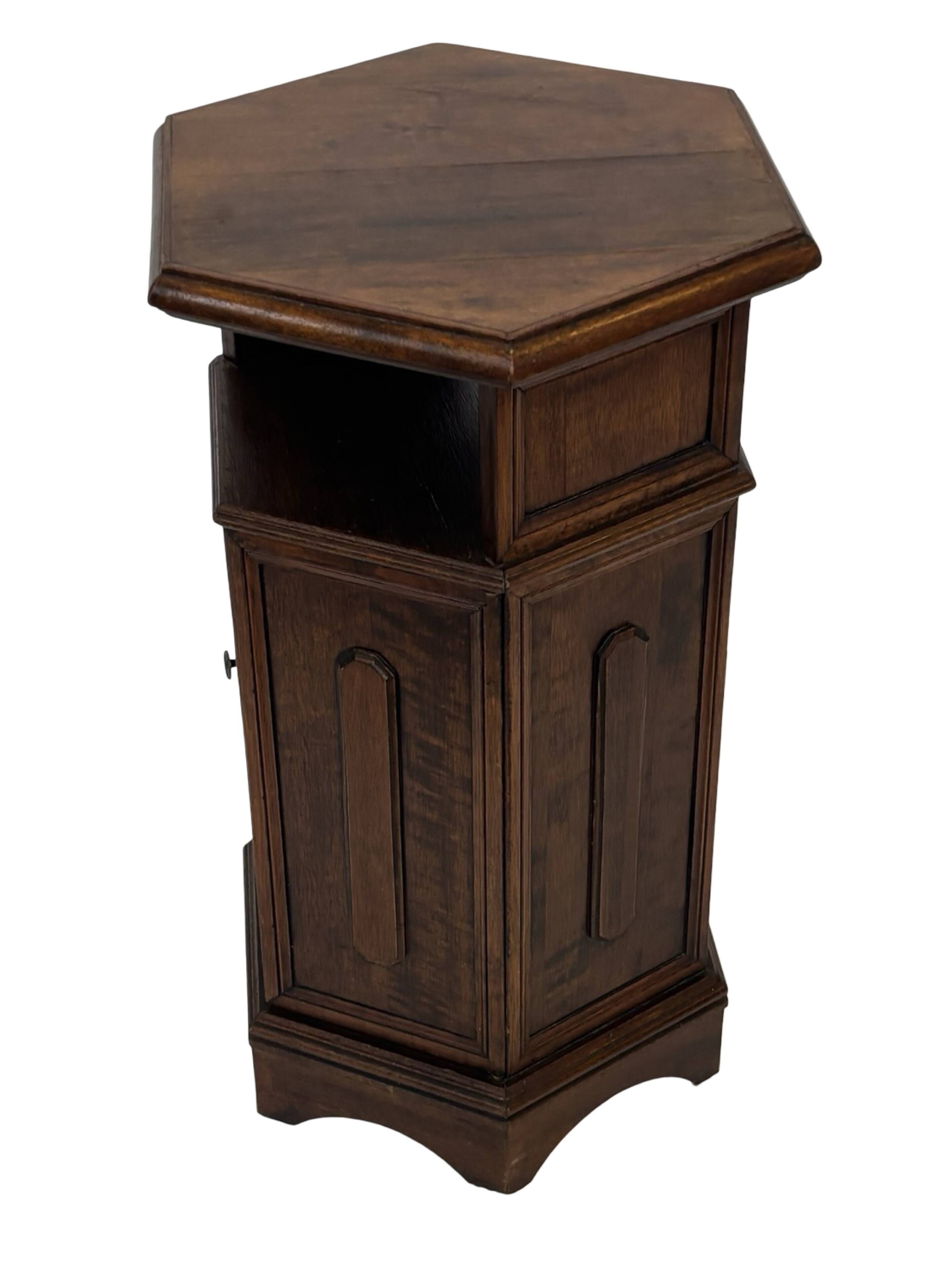 Vintage Hexagonal Side Cabinet with Door Small Side Table Column