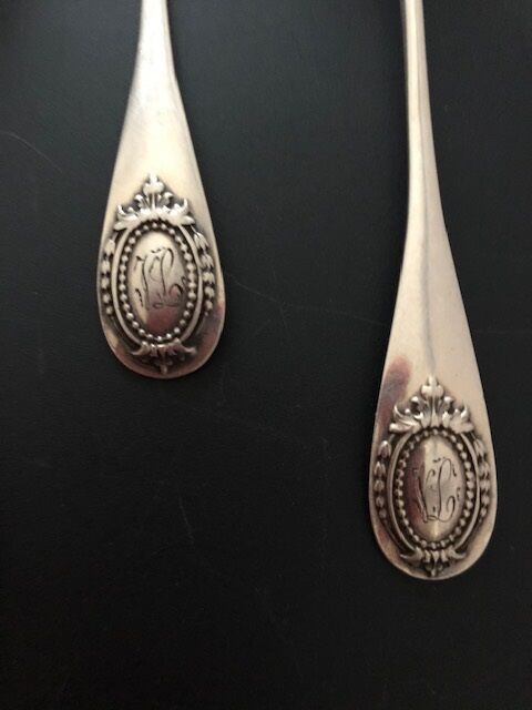 4 antique silver-plated metal teaspoons