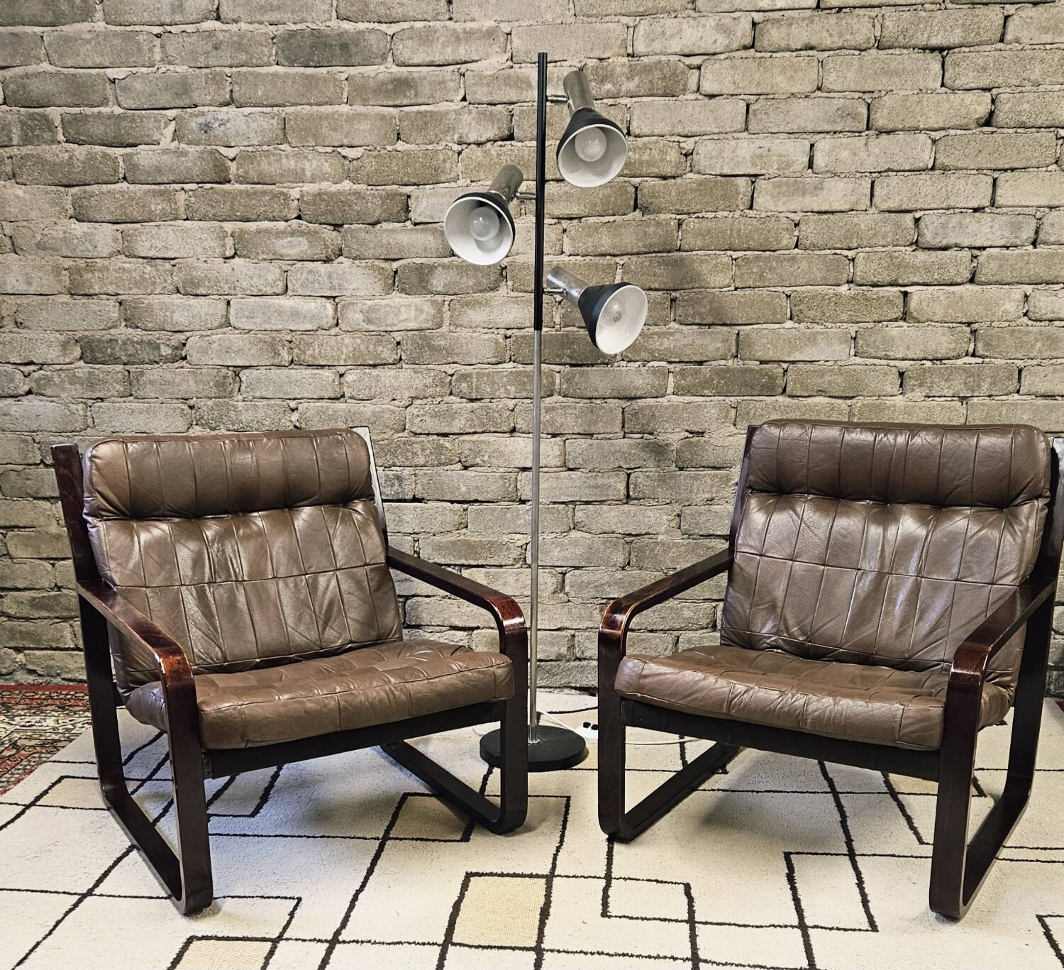 Pair of vintage 1970s faux leather armchairs