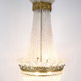 Antique Prism Chandelier Decorated In Brass, Bronze & Crystals From 1890s