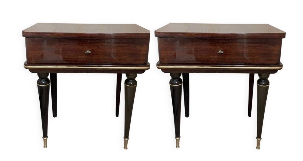 Set of 2 vintage bedside tables in varnished rosewood