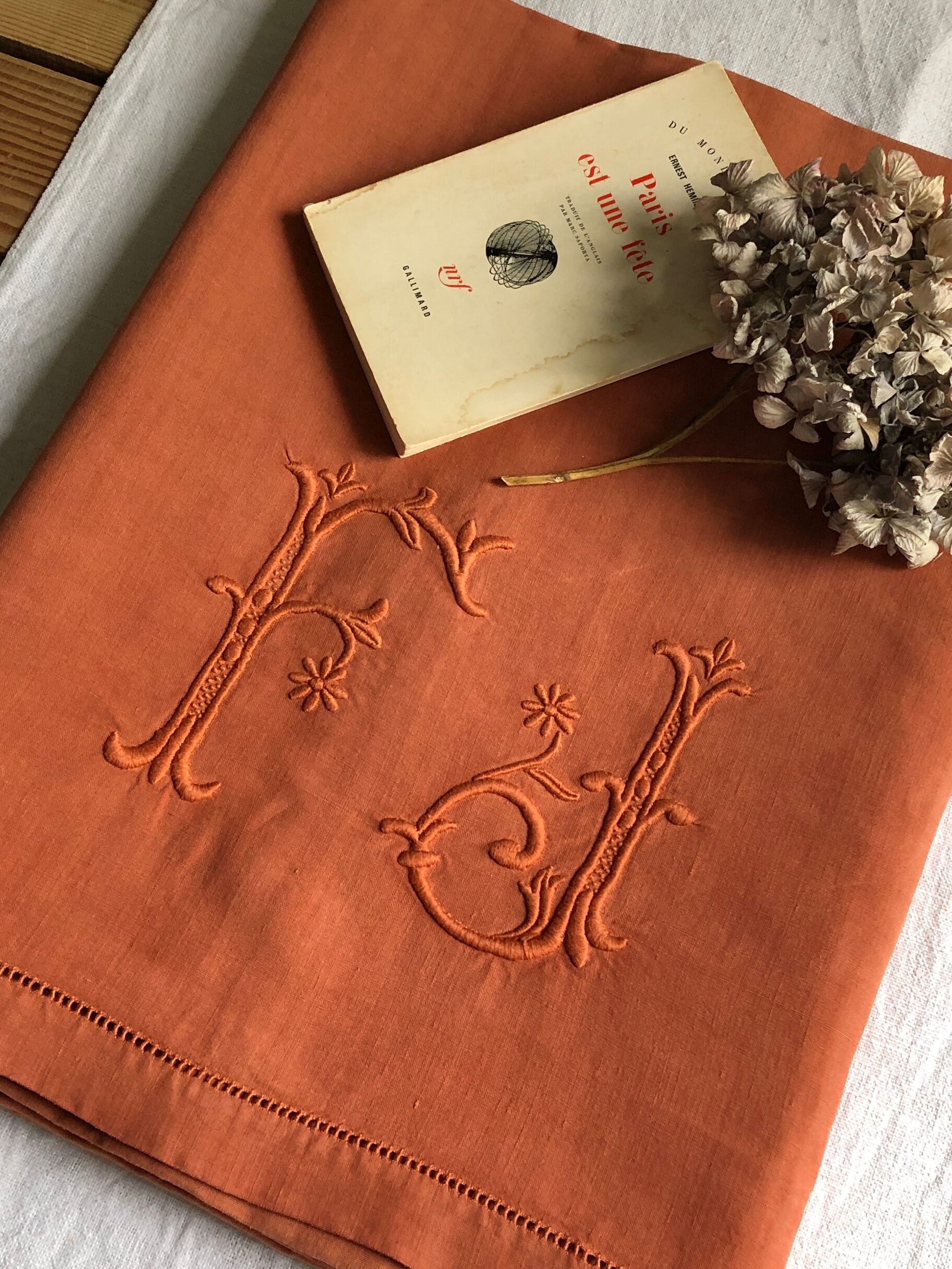 Old cloth in pure washed linen tinted in earthen