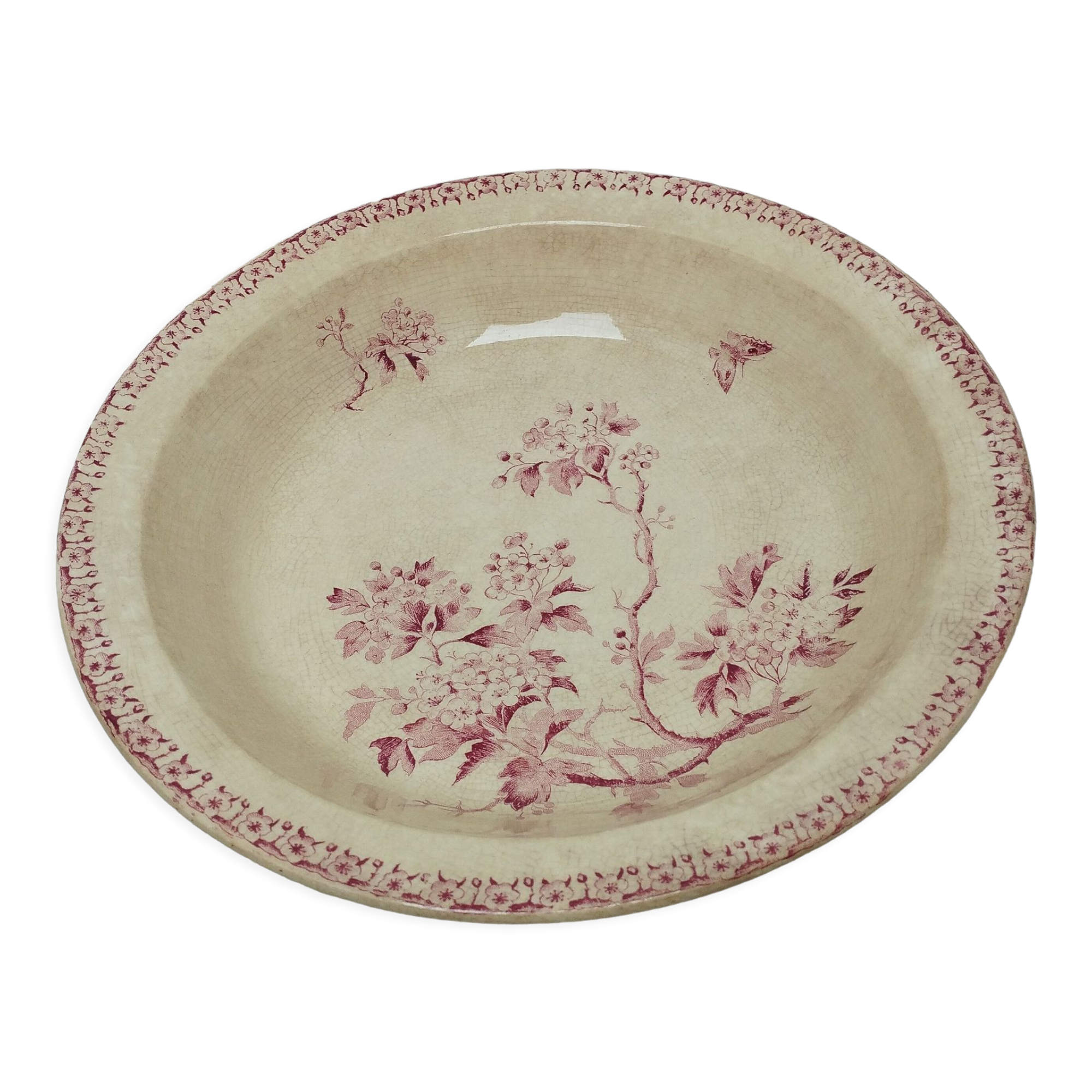 Hollow dish in Gien ironstone, Aubépine rose model