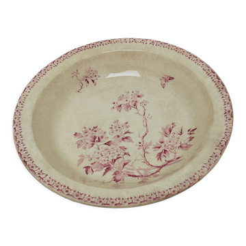 Plat creux en terre de fer de Gien modèle Aubépine rose