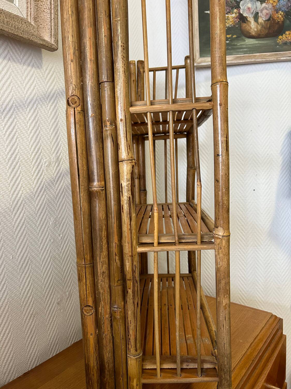 Bamboo standing shelf from the 60s
