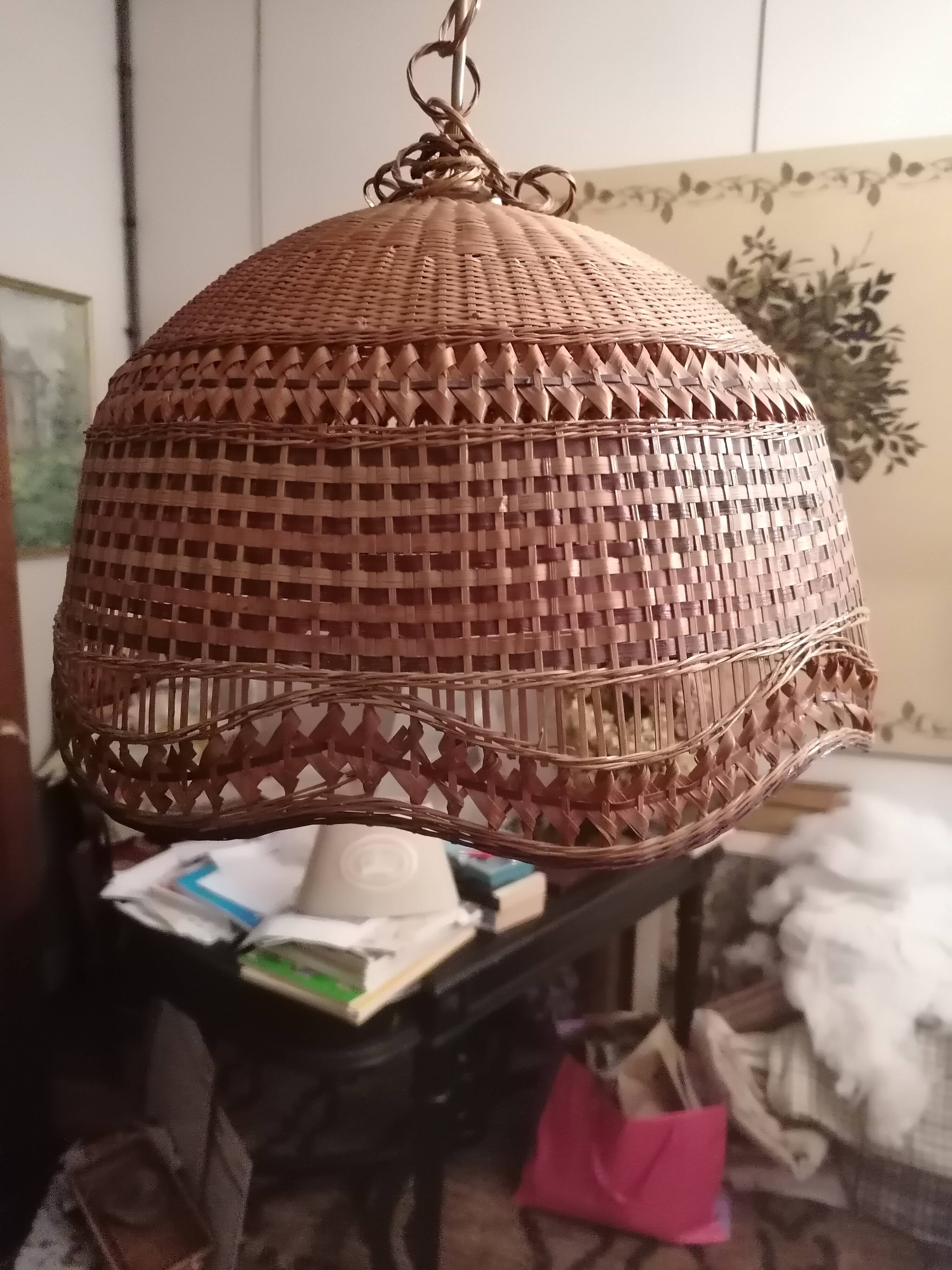 Braided wicker pendant light
