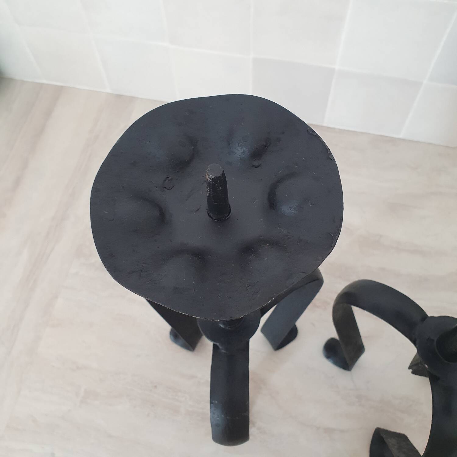 Large metal candlesticks in Brutalist style