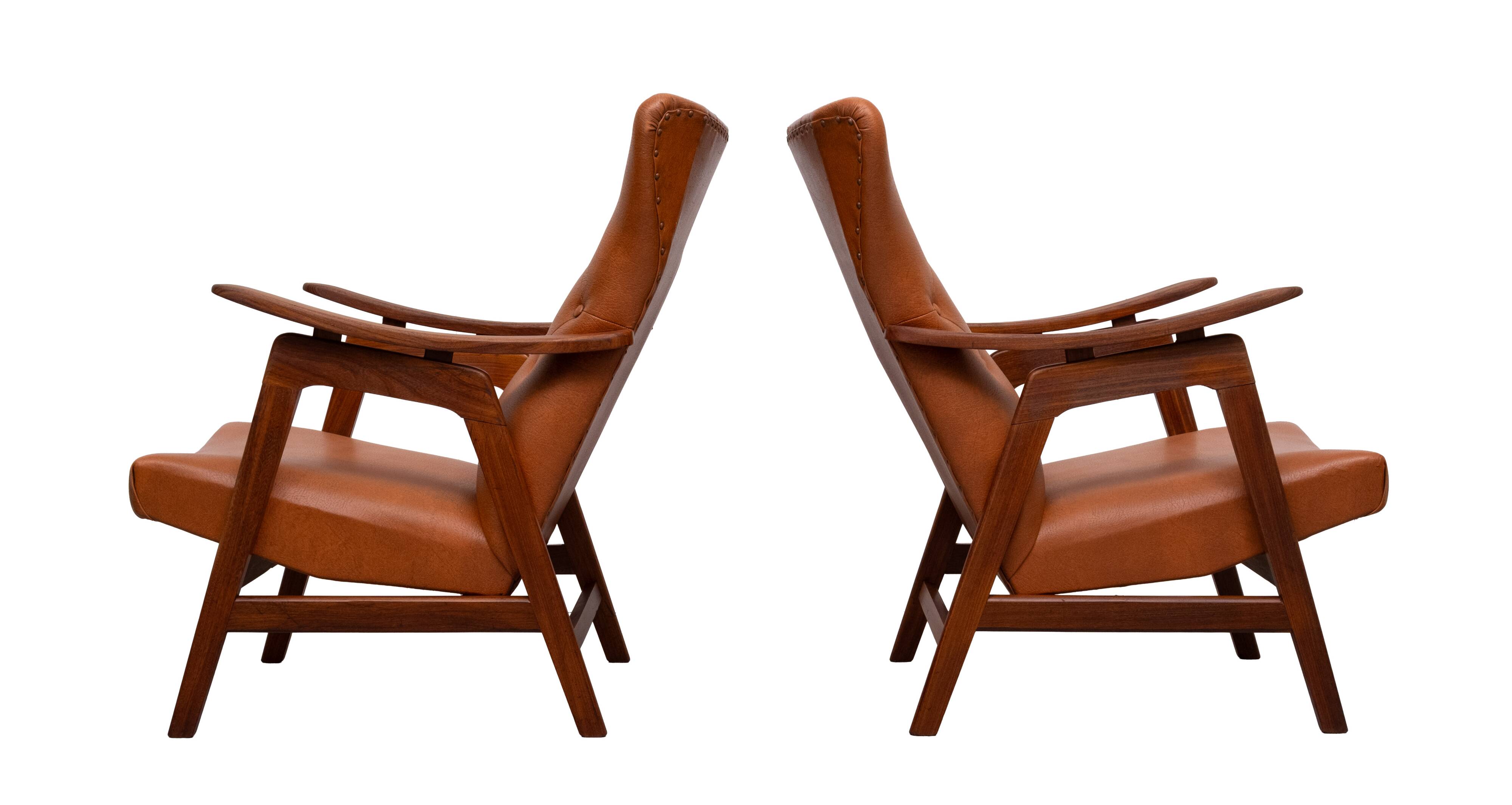 Teak Faux Leather Lounge chairs 1960s Holland